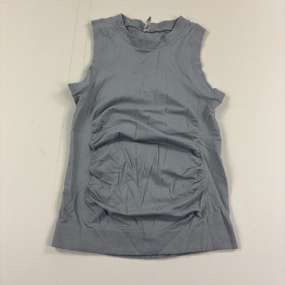 Athleta Tank Top Womens Small Gray Mesh Ruched Side Lightweight Stretch